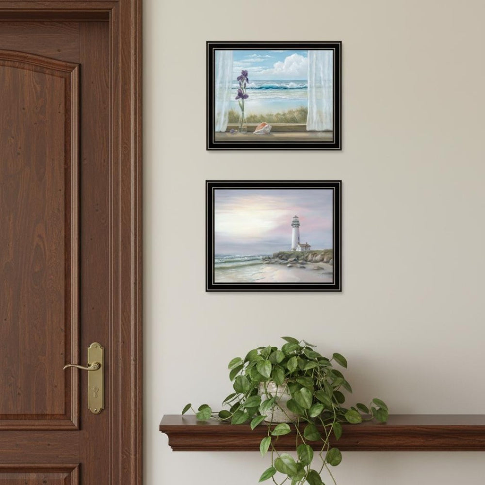 HomeRoots Set of Two Framed Lighthouse Sunset Art – Vibrant Coastal Decor for Living Rooms & Offices 568602