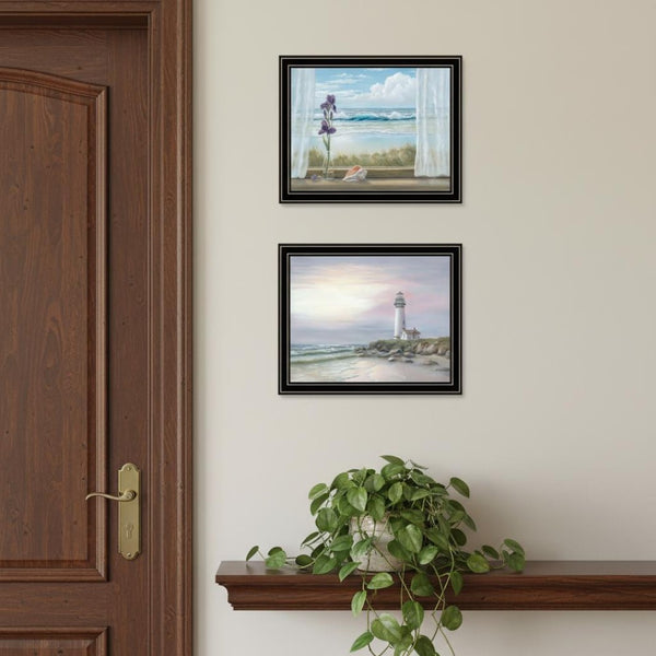 HomeRoots Set of Two Framed Lighthouse Sunset Art – Vibrant Coastal Decor for Living Rooms & Offices 568602