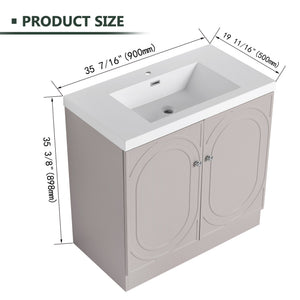 English Elm 36" Freestanding Bathroom Vanity with Resin Sink, Soft-Close Doors, Adjustable Shelf & 3 Handles W999S00336