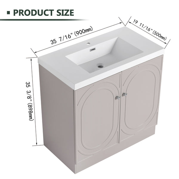 English Elm 36" Freestanding Bathroom Vanity with Resin Sink, Soft-Close Doors, Adjustable Shelf & 3 Handles W999S00336