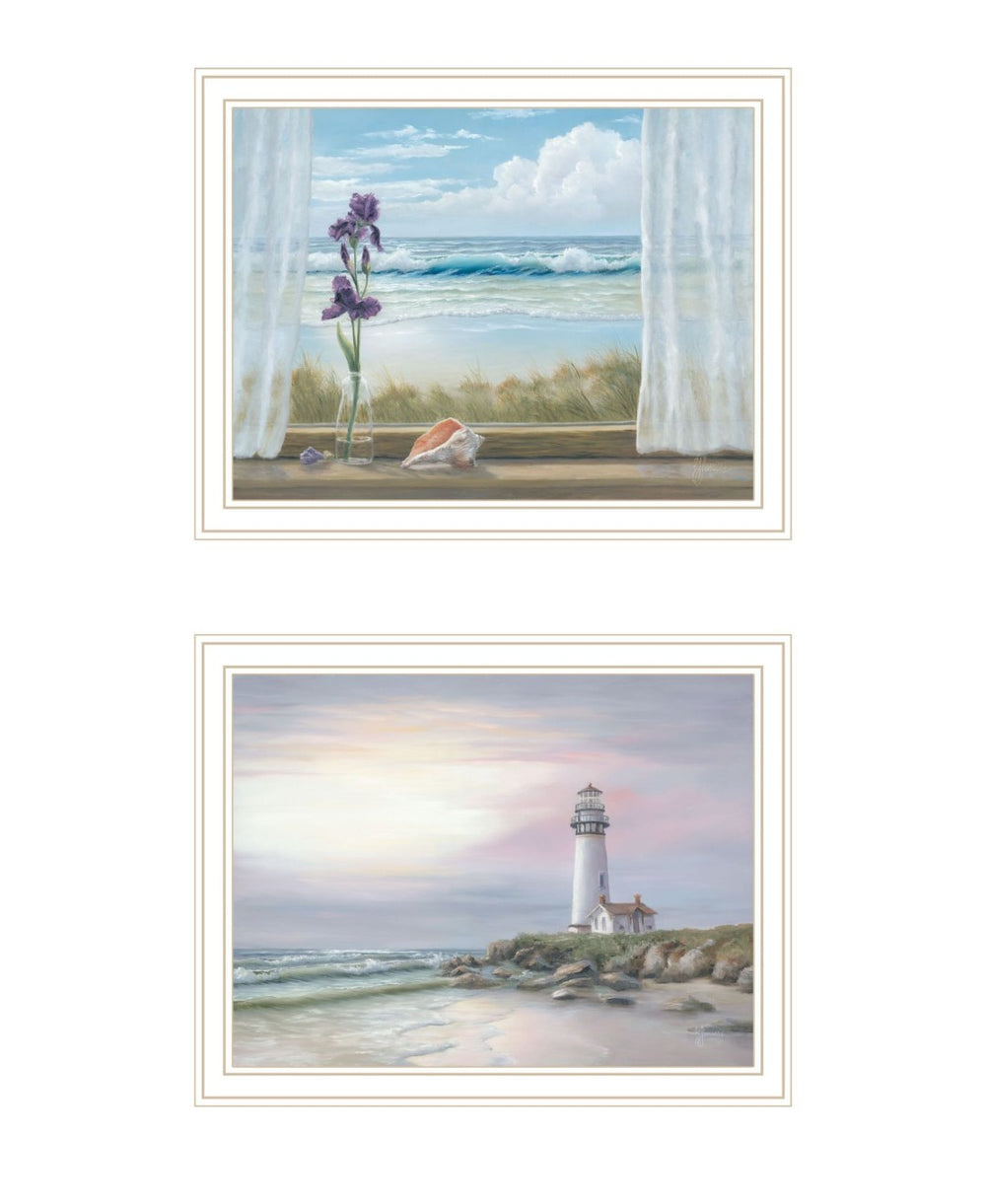 HomeRoots Set of Two Framed Lighthouse Sunset Prints – Coastal Wall Art for Nautical Home Décor & Spaces 568603
