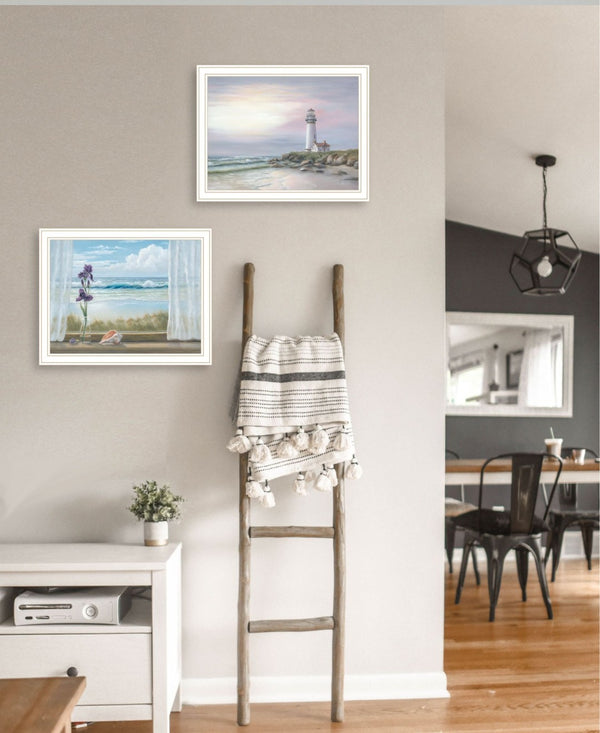 HomeRoots Set of Two Framed Lighthouse Sunset Prints – Coastal Wall Art for Nautical Home Décor & Spaces 568603