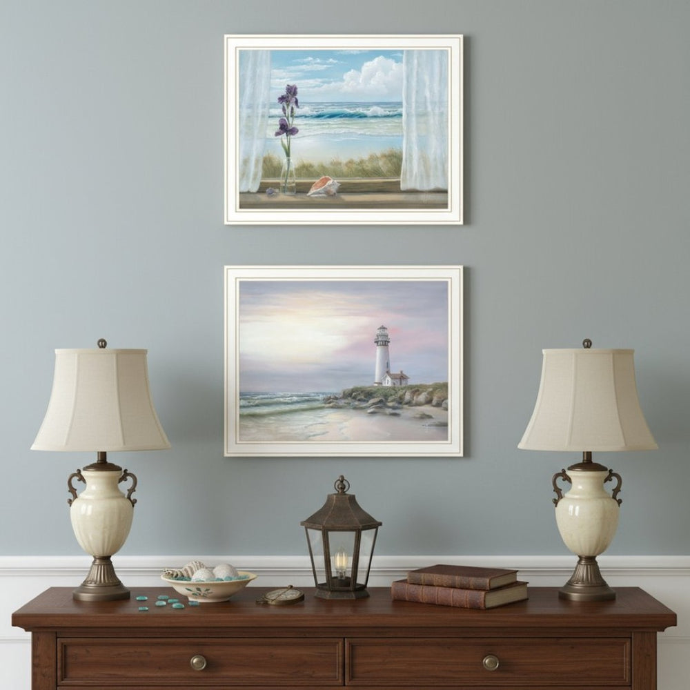 HomeRoots Set of Two Framed Lighthouse Sunset Prints – Coastal Wall Art for Nautical Home Décor & Spaces 568603