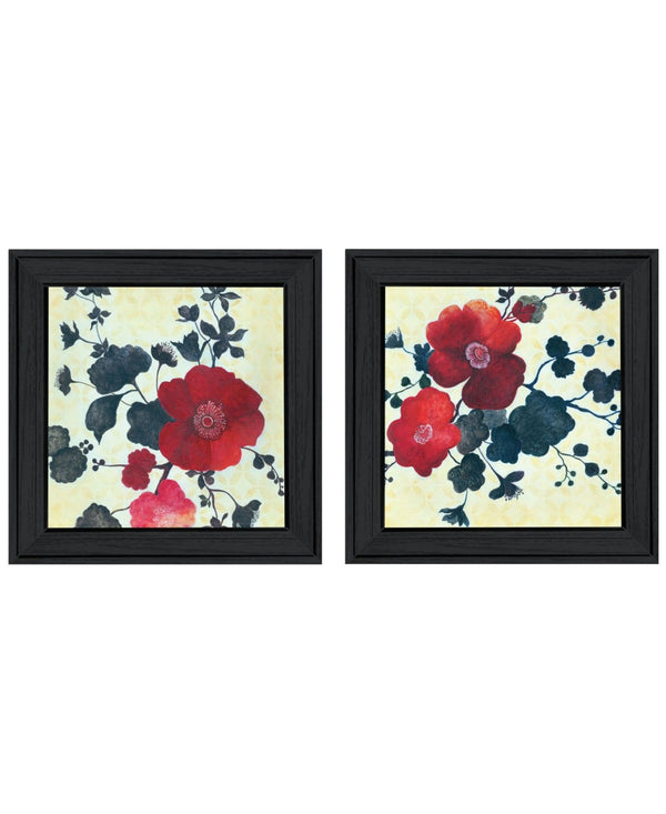 HomeRoots Set of Two Japanese Blossoms I Elegant Black Framed Wall Art for Modern Home Décor & Gallery Display 568604