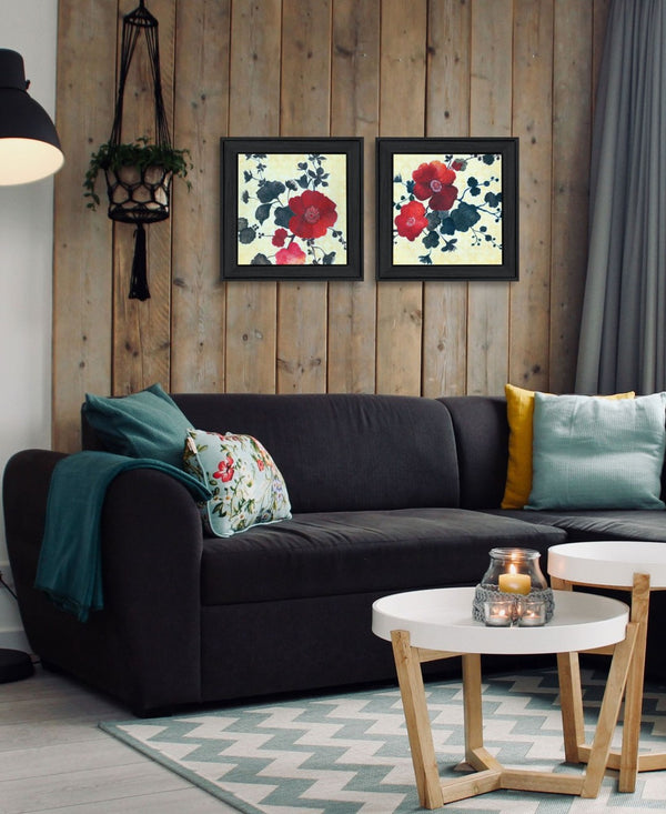 HomeRoots Set of Two Japanese Blossoms I Elegant Black Framed Wall Art for Modern Home Décor & Gallery Display 568604