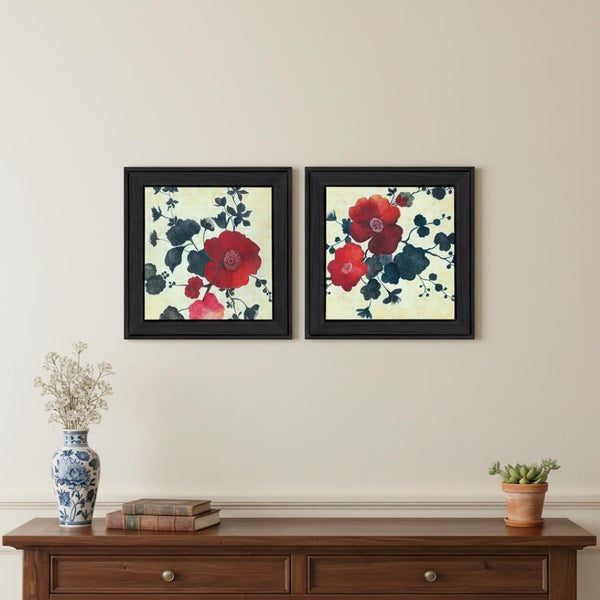 HomeRoots Set of Two Japanese Blossoms I Elegant Black Framed Wall Art for Modern Home Décor & Gallery Display 568604