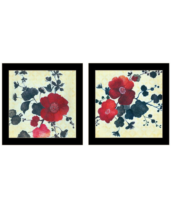 HomeRoots Set Of Two Japanese Blossoms I Elegant Black Framed Wall Art for Modern Home Decor & Style 568605