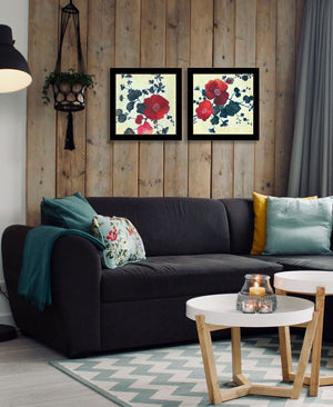 HomeRoots Set Of Two Japanese Blossoms I Elegant Black Framed Wall Art for Modern Home Decor & Style 568605
