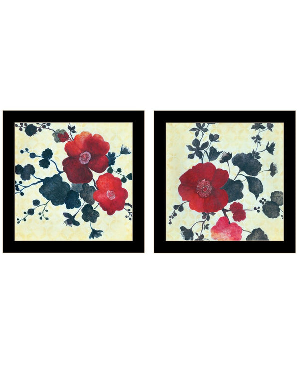 HomeRoots Set Of Two Japanese Blossoms I Elegant Black Framed Wall Art for Modern Home Decor & Style 568605