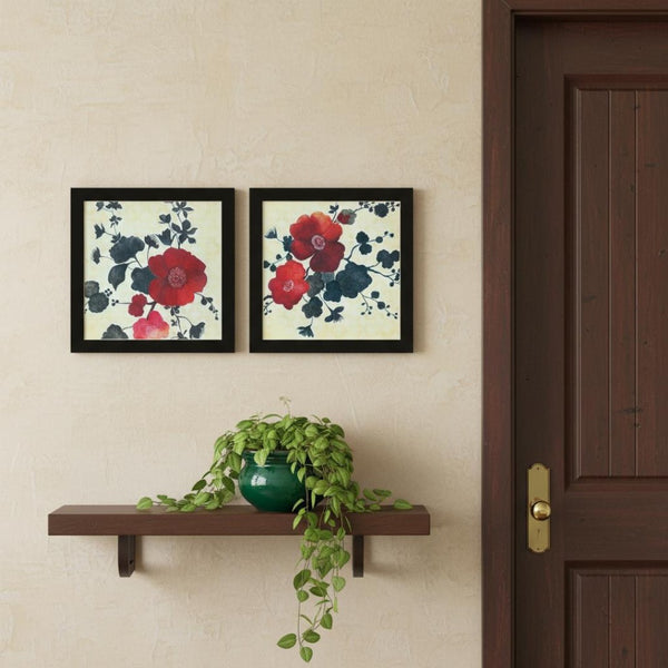 HomeRoots Set Of Two Japanese Blossoms I Elegant Black Framed Wall Art for Modern Home Decor & Style 568605
