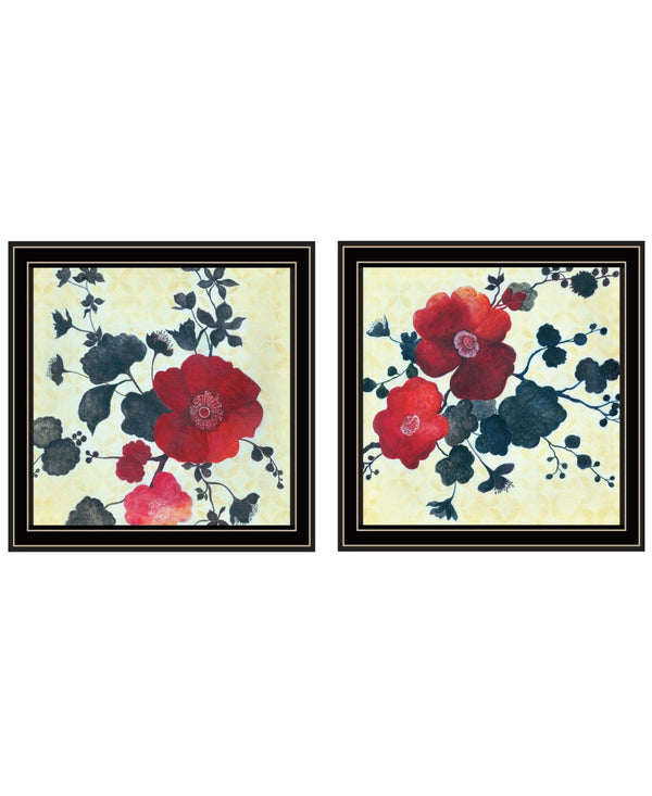 HomeRoots Set of Two Japanese Blossoms Wall Art Prints in Black Frames – Modern Floral Decor for Any Space 568606