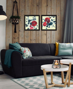 HomeRoots Set of Two Japanese Blossoms Wall Art Prints in Black Frames – Modern Floral Decor for Any Space 568606