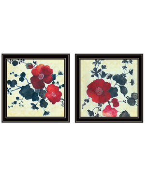 HomeRoots Set of Two Japanese Blossoms Wall Art Prints in Black Frames – Modern Floral Decor for Any Space 568606