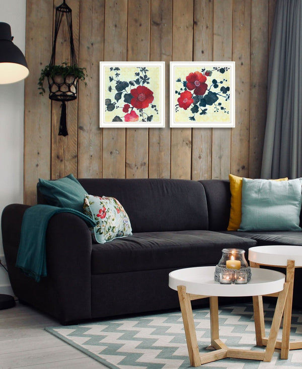HomeRoots Set of Two Japanese Blossoms Framed Wall Art - Elegant Floral Prints for Modern Home Décor 568607