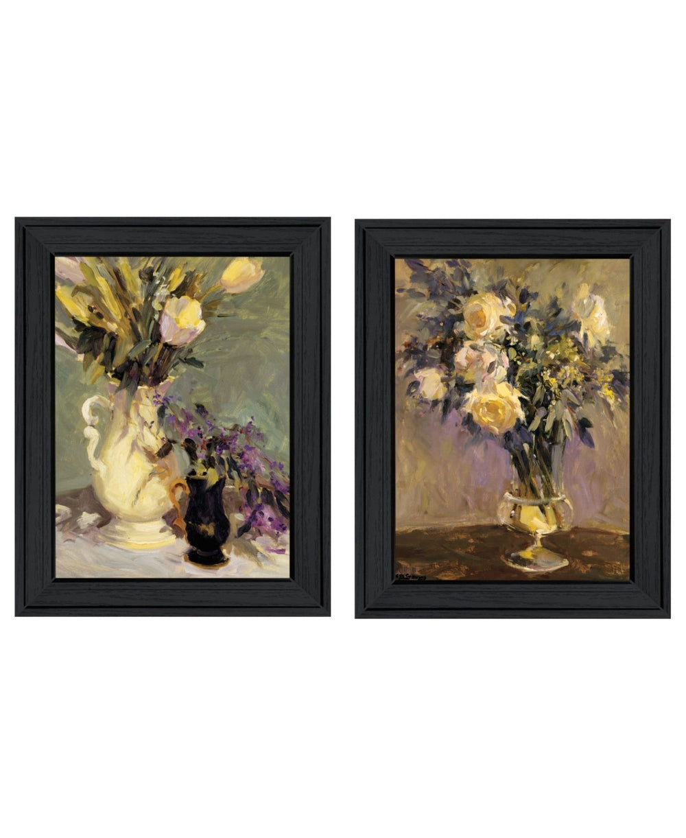 HomeRoots Set of Two Framed Abstract Tulip & Lavender Vases Wall Art - Modern Botanical Decor for Any Space 568608