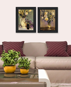 HomeRoots Set of Two Framed Abstract Tulip & Lavender Vases Wall Art - Modern Botanical Decor for Any Space 568608