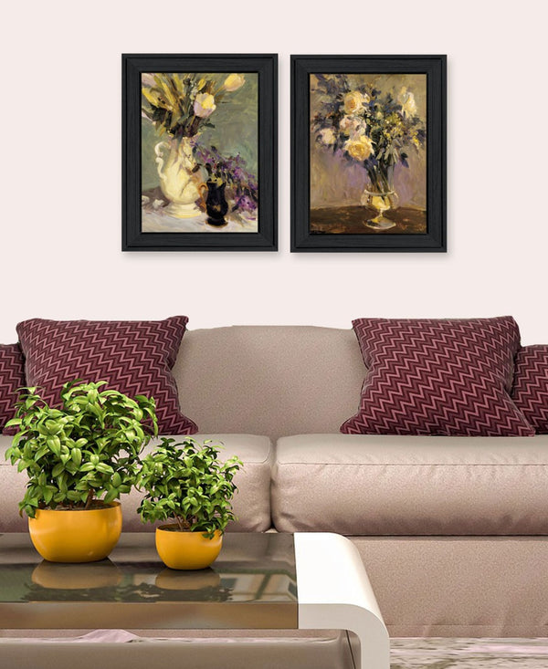 HomeRoots Set of Two Framed Abstract Tulip & Lavender Vases Wall Art - Modern Botanical Decor for Any Space 568608