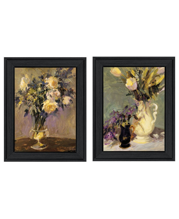 HomeRoots Set of Two Framed Abstract Tulip & Lavender Vases Wall Art - Modern Botanical Decor for Any Space 568608