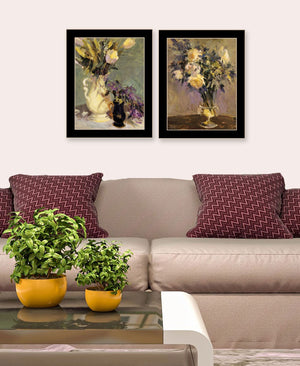 HomeRoots Set of Two Framed Abstract Floral Prints - Modern Tulips & Lavender Wall Art for Stylish Decor 568609