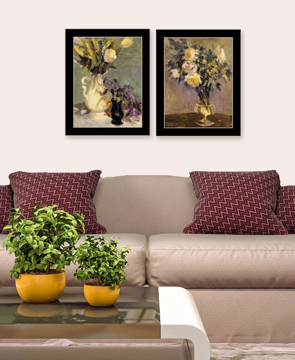 HomeRoots Set of Two Framed Abstract Floral Prints - Modern Tulips & Lavender Wall Art for Stylish Decor 568609