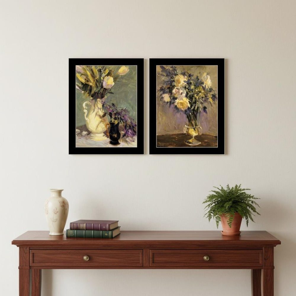 HomeRoots Set of Two Framed Abstract Floral Prints - Modern Tulips & Lavender Wall Art for Stylish Decor 568609