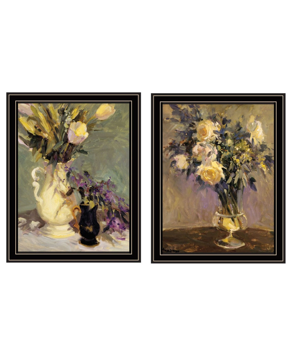 HomeRoots Set of Two Framed Abstract Floral Art Pieces - Vibrant Tulips & Lavender for Modern Decor 568610