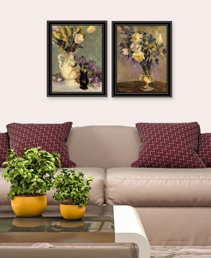HomeRoots Set of Two Framed Abstract Floral Art Pieces - Vibrant Tulips & Lavender for Modern Decor 568610
