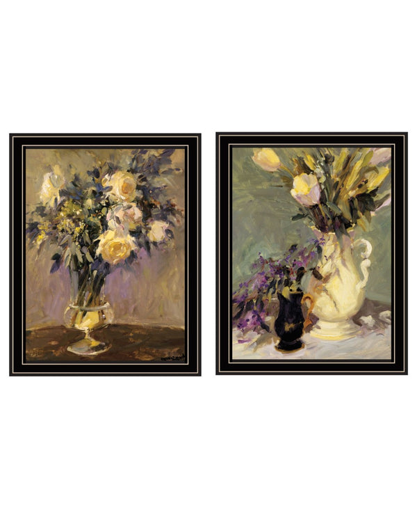 HomeRoots Set of Two Framed Abstract Floral Art Pieces - Vibrant Tulips & Lavender for Modern Decor 568610
