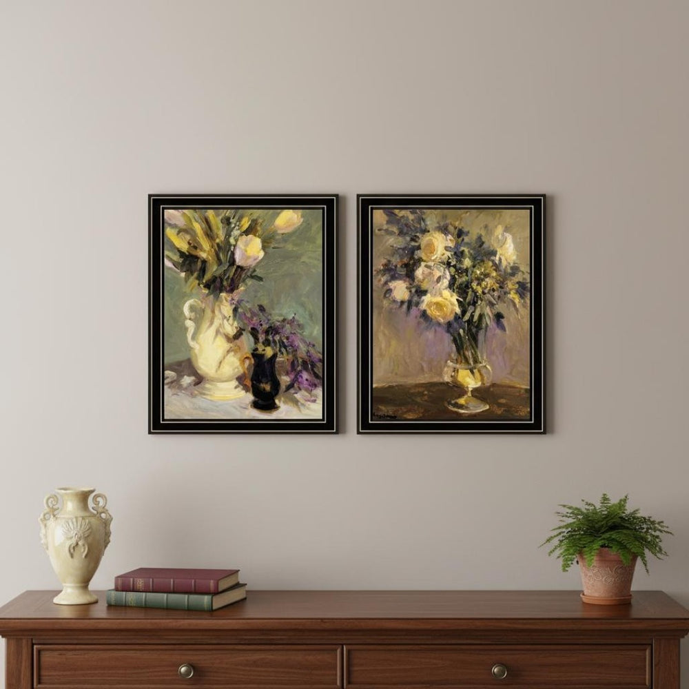 HomeRoots Set of Two Framed Abstract Floral Art Pieces - Vibrant Tulips & Lavender for Modern Decor 568610