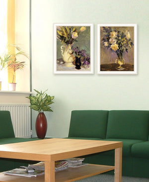 HomeRoots Set of Two Framed Abstract Floral Vases – Modern Tulips & Lavender Wall Art for Elegant Décor 568611