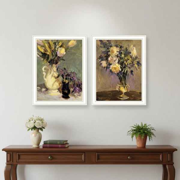 HomeRoots Set of Two Framed Abstract Floral Vases – Modern Tulips & Lavender Wall Art for Elegant Décor 568611