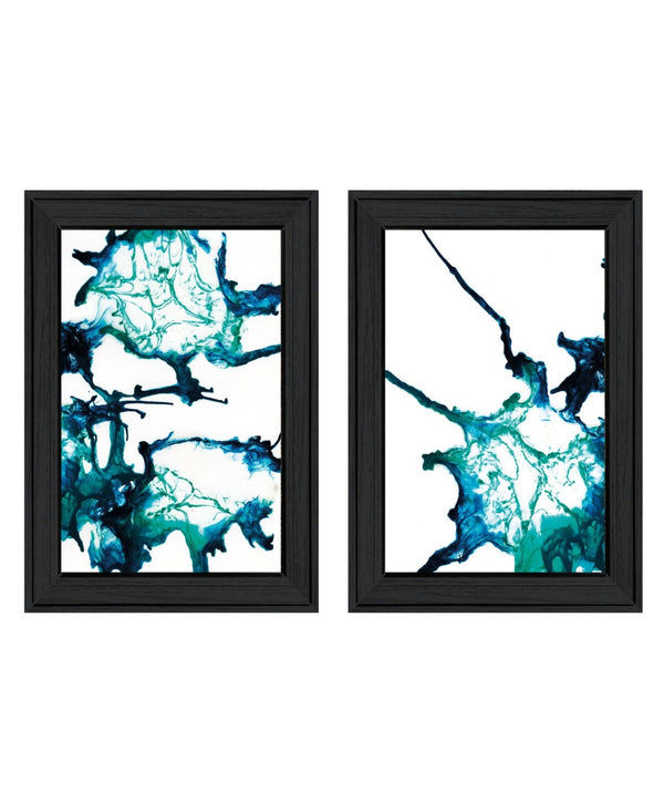 HomeRoots Set of Two Abstract Ocean Wall Art Prints in Black Frames - Elevate Your Home Décor Today! 568612