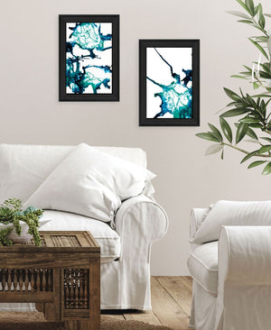 HomeRoots Set of Two Abstract Ocean Wall Art Prints in Black Frames - Elevate Your Home Décor Today! 568612