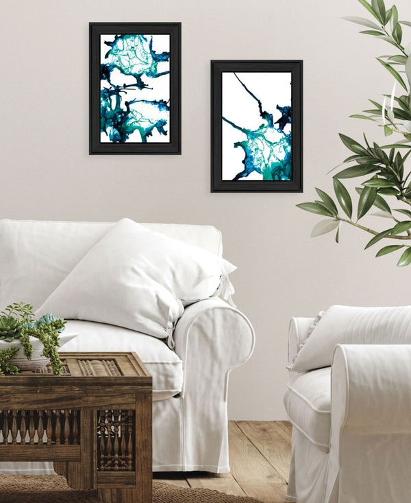 HomeRoots Set of Two Abstract Ocean Wall Art Prints in Black Frames - Elevate Your Home Décor Today! 568612