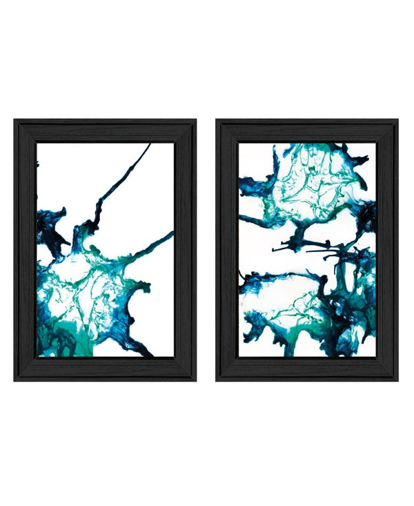 HomeRoots Set of Two Abstract Ocean Wall Art Prints in Black Frames - Elevate Your Home Décor Today! 568612