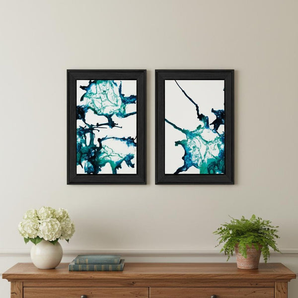 HomeRoots Set of Two Abstract Ocean Wall Art Prints in Black Frames - Elevate Your Home Décor Today! 568612