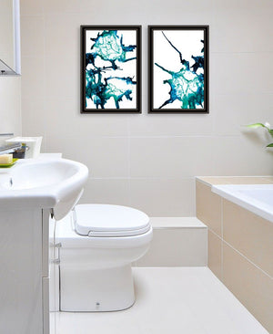 HomeRoots Set of Two Coastal Abstract Ocean Prints in Black Frames - Modern Wall Art for Stylish Décor 568614