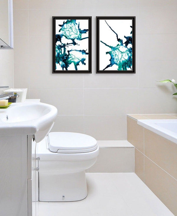 HomeRoots Set of Two Coastal Abstract Ocean Prints in Black Frames - Modern Wall Art for Stylish Décor 568614