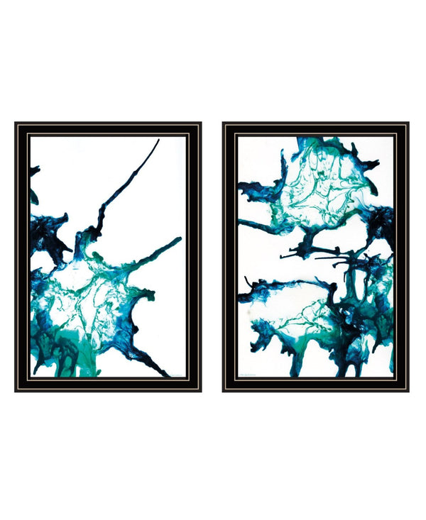 HomeRoots Set of Two Coastal Abstract Ocean Prints in Black Frames - Modern Wall Art for Stylish Décor 568614