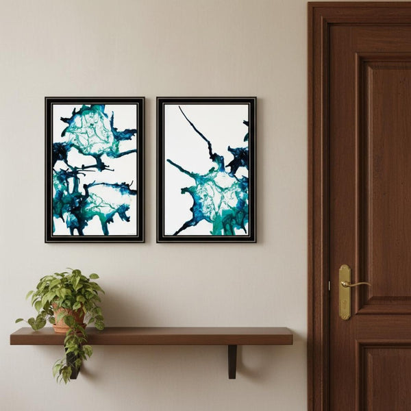 HomeRoots Set of Two Coastal Abstract Ocean Prints in Black Frames - Modern Wall Art for Stylish Décor 568614