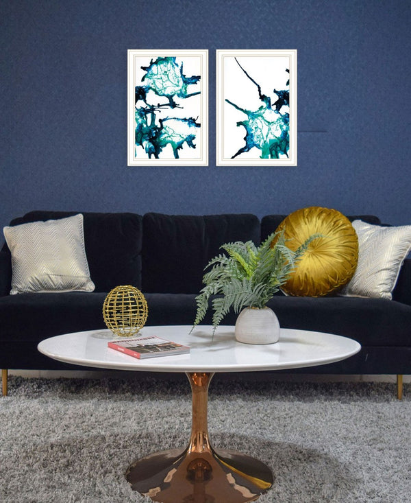 HomeRoots Set of Two Modern Abstract Ocean Prints in White Frames - Perfect Coastal Wall Art for Any Space 568615