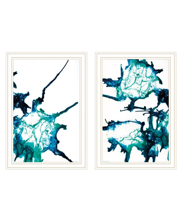 HomeRoots Set of Two Modern Abstract Ocean Prints in White Frames - Perfect Coastal Wall Art for Any Space 568615