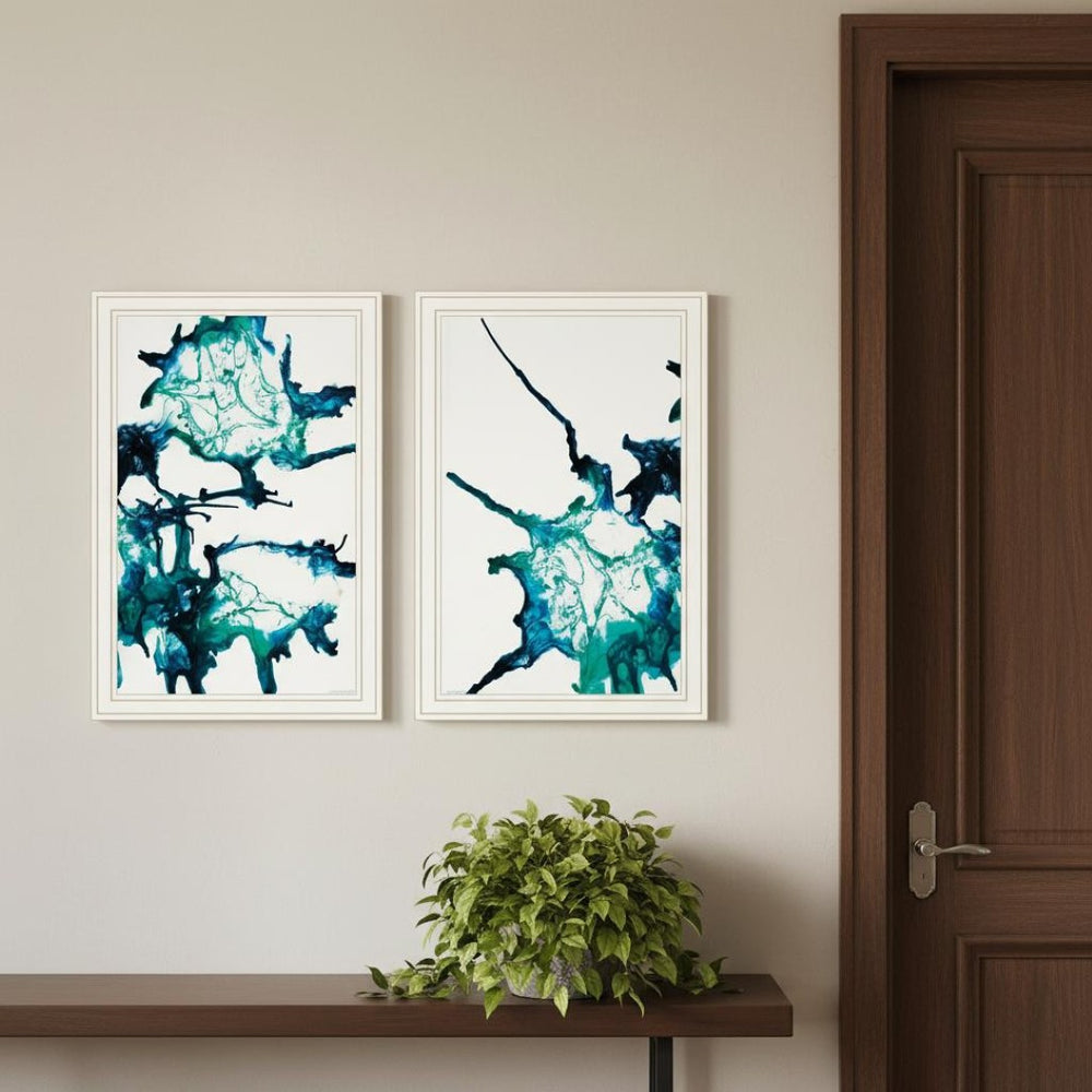 HomeRoots Set of Two Modern Abstract Ocean Prints in White Frames - Perfect Coastal Wall Art for Any Space 568615