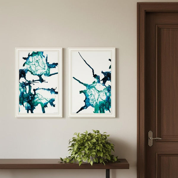 HomeRoots Set of Two Modern Abstract Ocean Prints in White Frames - Perfect Coastal Wall Art for Any Space 568615