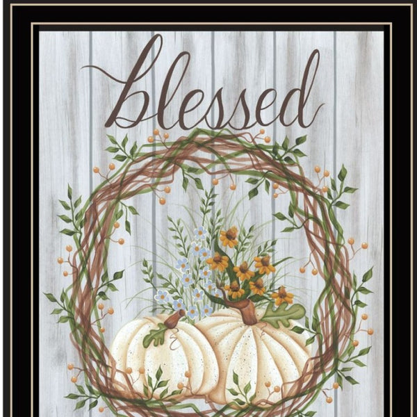 HomeRoots Set of Two Modern Thankful and Blessed Fall Wall Art Prints in Sleek Black Frames for Home Decor 568616