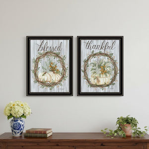 HomeRoots Set of Two Modern Thankful and Blessed Fall Wall Art Prints in Sleek Black Frames for Home Decor 568616