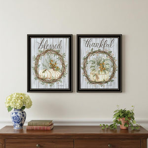 HomeRoots Set of Two Modern Thankful and Blessed Fall Wall Art Prints in Sleek Black Frames for Home Decor 568616