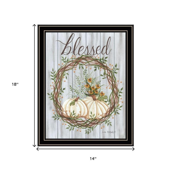 HomeRoots Set of Two Modern Thankful and Blessed Fall Wall Art Prints in Sleek Black Frames for Home Decor 568616