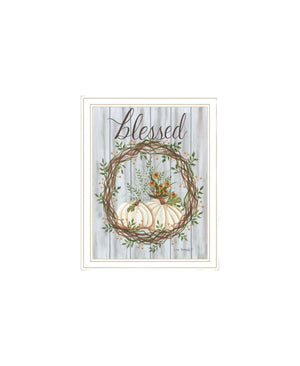 HomeRoots Set of Two Thankful & Blessed Wall Art Prints in White Frames - Fall Decor for Home Elegance 568617