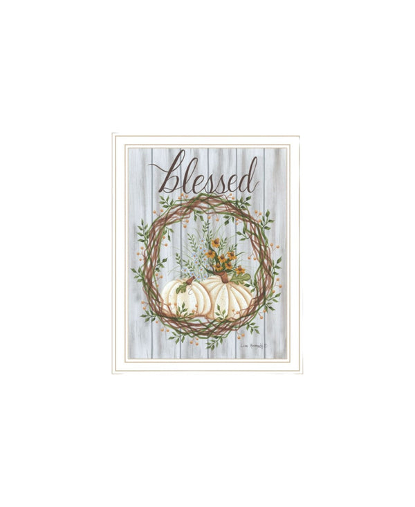 HomeRoots Set of Two Thankful & Blessed Wall Art Prints in White Frames - Fall Decor for Home Elegance 568617